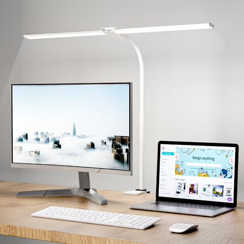 Hensam - Lámpara de escritorio LED potente, regulable, lámpara de arquitecto con pinza, 5 modos de color, protección de ojos, luz de escritorio, control táctil para PC trabajo, estudio, blanco