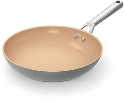 Ninja Keramik-Sauteuse mit längerer Lebensdauer (28 cm), Antihaftbeschichtung (ohne PFA, PFOA, Blei & Cadmium), Induktionsgeeignet, Edelstahlgriff, Ofenfest bis 285°C, Grau & Terracotta, CW90028DEDB