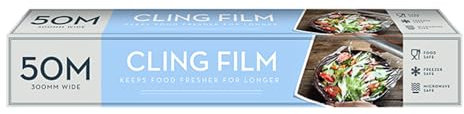 Cling Film, 50 Metre Roll, Clear, Microwave and Freezer Safe - Perfect Kitchen Wrap (Pack of 1)