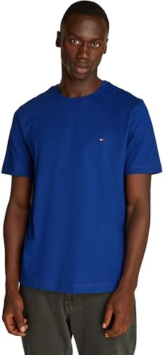 Tommy Hilfiger Herren T-Shirt Kurzarm Seasonal Solid Tee mit Rundhalsausschnitt, Blau (Wedge Blue), M