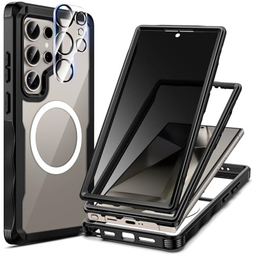 seacosmo Sichtschutz für Samsung S24 Ultra Hülle [Kompatibel mit MagSafe], Anti-Spy 360 Grad Handyhülle mit 2 Vorderseite (mit Privacy Displayschutz + ohne Displayschutz) und Kamera Schutzfolie