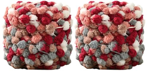 LICHENGTAI 100g/Rolle Pom Pom Häkelgarn, 2 Bände Mehrfarbige Garne Häkel-Strickgarn Weiches leichtes Garn für Stricken von handgefertigten Deckenmatten für Mütze Schal Umschlagtuch Pullover