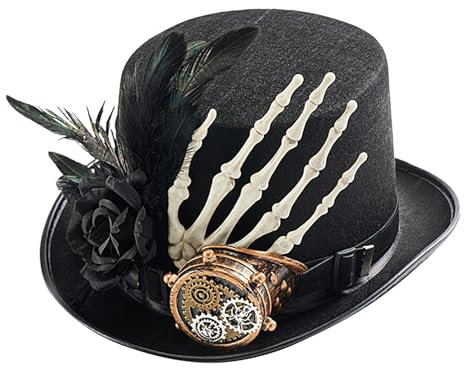 Dfstvup Steam Punk Hut, Gear Zylinder - Vintage Filzhut mit Zahnrad | Gothic-Kostüme mit Blumen, schwarze Kostüme für Festivals, Halloween