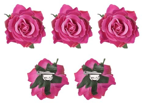 QUARKZMAN 5 Pcs Pinces à Cheveux en Forme de Rose 4 Pouces Épingles à Cheveux en Forme de Fleur Broche à Fleurs Accessoires pour Cheveux pour Femmes, Rose Rouge Dégradé