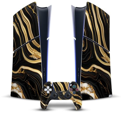 Head Case Designs Schwarz Und Gold Marmor Vinyl Haut Gaming Aufkleber Abziehbild Abdeckung kompatibel mit Sony Playstation 5 PS5 Slim Digital Edition Console & DualSense Controller