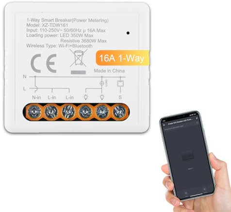 Interrupteur Connectée WiFi et Bluetooth 16A 1Canal, ANTELA Interrupteur Intelligent compatibel avec Alexa, Smart Life APP, 2,4GHz, 1PC