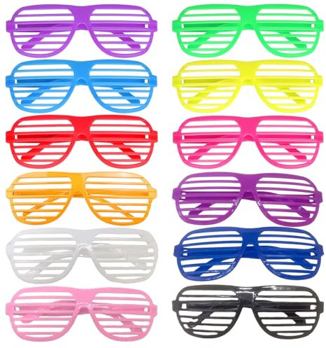 12pcs Neon Farbe Shutter Shades Brille,11 Farben Shutter Brille 80er Shutter Mode Shades Brille Gläser für Fotozubehör,Partygeschenke,Geburtstagsparty,Fasching