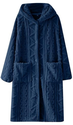 ANHATUIV Vestaglie da donna in pile con cappuccio e tasche, accappatoi in maglia a cavo, con bottoni, pigiama invernale accogliente, abbigliamento da notte in peluche, accappatoio spa super morbido,