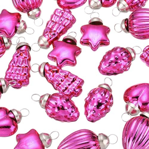 QUARKZMAN 25Pcs Boules de Noël en Verre Roses Décorations de Sapin de Noël 1-1.5 Pouce Ornements de Noël Vintage pour Sapin de Noël, Halloween, Événement et Mariage