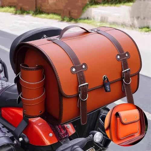 ZKSJFU Motorrad Hecktasche für Honda Zoomer 110 2014-2015, Wasserdichtes Leder Motorradkoffer Retro-Stil Großer 33l Multifunktions-Stauraum Bietet Platz für Einen Helm,C