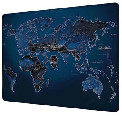 Mouse Pad Blue Mouse Mat Small 290x240x3mm Desk Mat, Mini Desk Pad World Map Mousepad with Stitched Edges, Waterproof Surface, Gaming Mousemat for Wireless Mouse Travel Office Laptop Portable H1-978