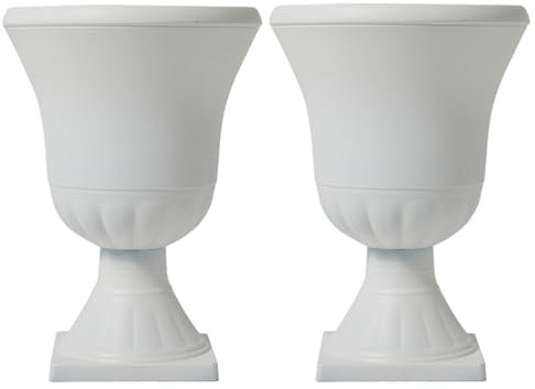 JonesHouseDeco Urn Planter Flower Pedestal Roma Trophy Pots 55cm 2 PCS White Urn Pot Imitation Stone Roman style Planters Deco Round Flower Pots Large Volume Plant Pot Classical Roman Architec Style