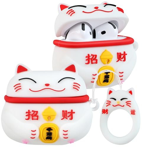 Kokaade Schutzhülle für Airpods 4 für Damen und Mädchen, niedliches Kawaii, mit Schlüsselanhänger, lustiges weißes Katzen-Design, 3D, weiche Silikon-Schutzhülle für Airpod-Hülle 4. Generation 2024