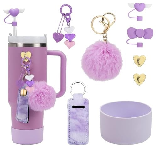 Stanley Cup Accessories Set, 8 Stanley Cup Accessories, Stanley Cup Accessories Purple,Stanley Reusable Straw Cover, Stanley Cup Boots, Charms for Stanley Cup 30oz & 40 oz Tumbler.