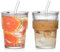 VITEVER 2 Stück 400ml Glasbecher mit Deckel und Strohhalm, Glas Smoothie Becher mit Strohhalm, Luftdicht Wasserdicht Design Kaffeebecher Travel Mug, Eiskaffee Becher, Trinkglas