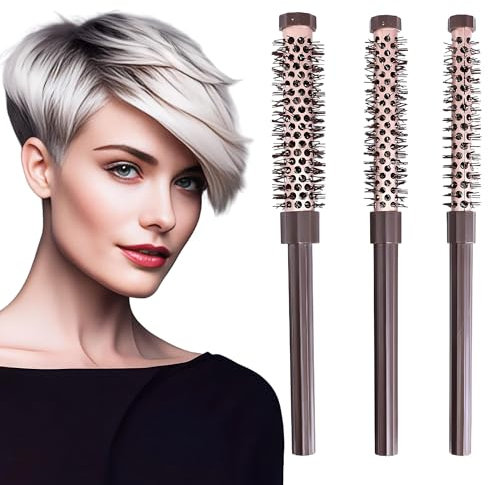 Rundbürste Klein, 3 Stück Rundbürste zum Föhnen, Kleines Rundbürste für Weiche, Voluminöse Föhnbürste Haarbürste für Damen und Herren, Kurzes Haar, Stufen, Pony, Ansatz, Bart