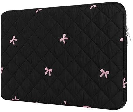 BAAGOAZ Housse pour MacBook 15/16 Pouces, Pochette de Protection avec Nœuds Brodés, Sacoche Compatible avec Certains PC Portable/Chromebook 15,6 Pouces, Noir