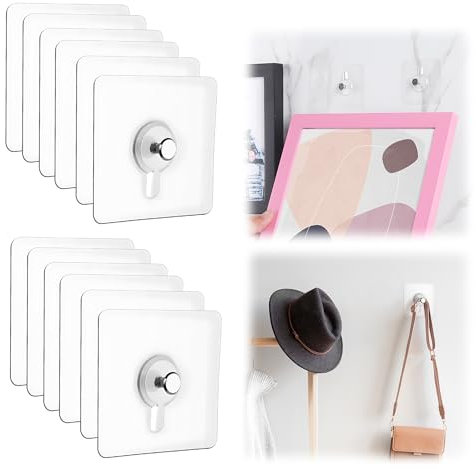Klebenagel,Bilder Aufhängen Ohne Bohren,Klebehaken Bilderrahmen,Bildaufhänger Selbstklebend für Bilder, Poster, Fotos, Dekorative Gemälde (12 Pcs)