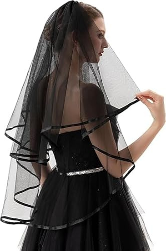 MAOSHYMS Halloween Spitzenschleier,Schleier Braut, Halloween Hochzeit Schleier für Kostüm Cosplay Day Of The Dead (Schwarz)