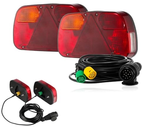 GEARMONSTER Anhänger Rückleuchten Satz, 12V Universal Rückleuchten Set Anhänger 13 Polig Stecker 5M Kabelsatz PKW Beleuchtung mit E11-geprüft für Wohnwagen/RV/LKW