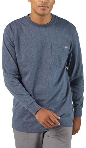 Dickies Men's Long Sleeve Heavyweight Crew Neck, Dark Denim Heather, Large