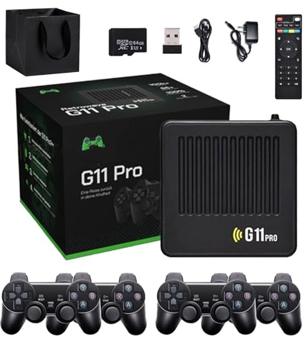 G11 Pro Game Box, All8bit G11 Pro 100000 Games, 2.4G Wireless Dual Controller, 100,000 Retro Games, Plug and Play Video Games, Comes with 4 Wireless Dual Controllers (64G（4 Handles）)