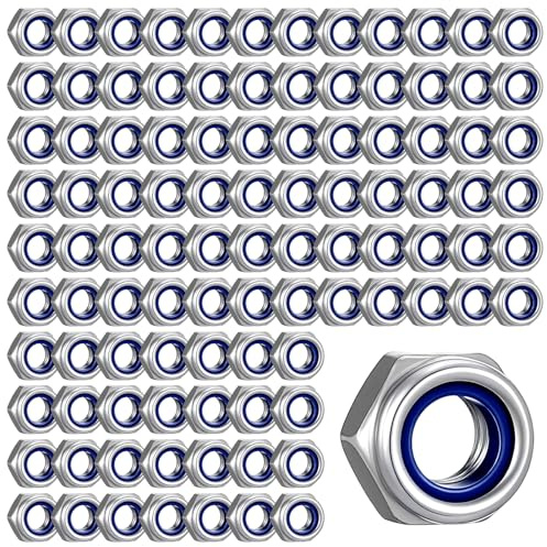 100Pcs M6 Nuts M6 Nylock Nuts Self-locking Stainless Steel Self Clinching Nut Nylon Locknuts for Fastener Nylon Insert Hex Lock Nut Replacement Silver Hex Fasteners for Bolts