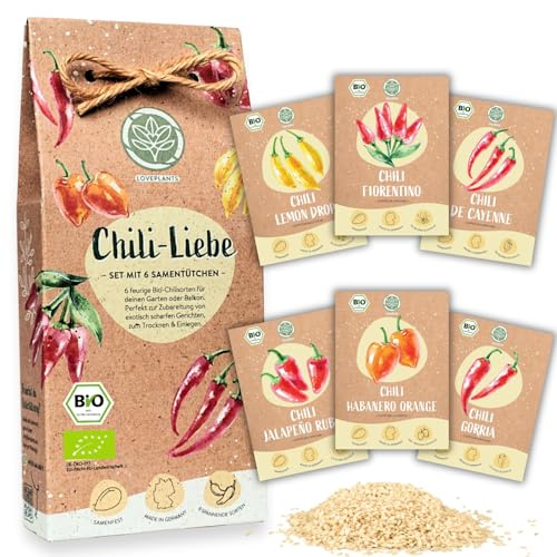 Bio Chili Samen Set – 6 milde bis extrem scharfe Bio Chilisamen in samenfester Qualität | von der scharfen Habanero bis hin zu bunten und alten Chilli Samen Sorten – Peperoni Saatgut