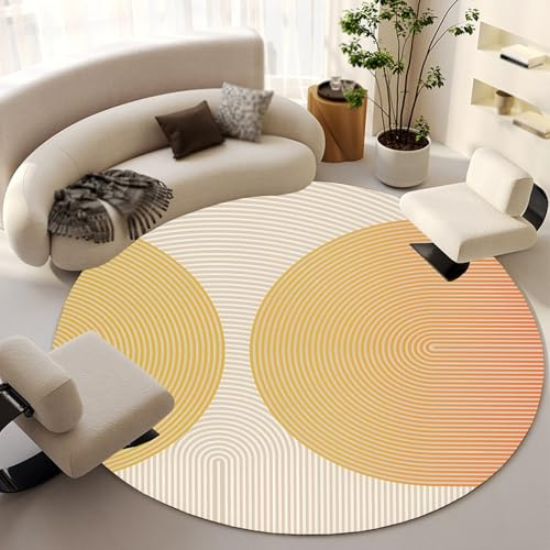 Moderner geometrischer runder Teppich, 100 cm Durchmesser, Kurzflor und Senfgelb, ideal für Küche, Wohnzimmer, Badezimmer, Flur und Schlafzimmer