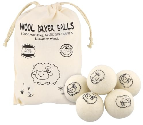6 Pcs Balles de Séchage XL en Laine Naturelle – 100% Pure Laine, Boules de Séchage Écologiques pour Sèche-Linge, Réduit le Temps de Sechage, pour le Duvet, le Coton et Bien Plus Encore