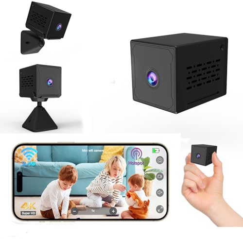 Mini Kamera, 4K Full HD Überwachungskamera Innen, 3 modes:WLAN/AP Hotspot/Überwachungskamera ohne WLAN, Nachtsicht, Bewegungserkennung, 2000mAh Lange Standby, Kamera Überwachung Innen/Außenbereich