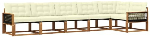 vidaXL Outdoor-Sofagarnitur mit Kissen 6 pcs Natur und Creme, Garten, modernes Outdoor-Sofa-Set, wetterfest, Bequeme Lounge, langlebige Möbel, Akazienholz-Design