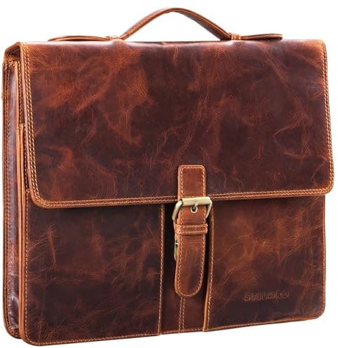 STILORD 'Aurelio' Vintage Konferenzmappe Leder mit Griff A4 Aktentasche schmal Aktenmappe Dokumentenmappe mit Henkel für 13,3 Zoll MacBooks echtes Rindsleder, Farbe:kara - cognac