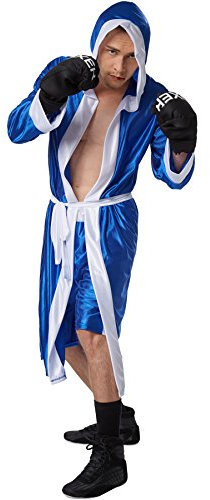 dressforfun Herrenkostüm Boxer | kurze Shorts mit Gummizug | Boxermantel mit Kapuze | Inkl. Boxhandschuhe und Gürtel (Blau | S | Nr. 301829)