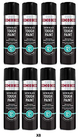 Simoniz Tough Satin Black Spray Paint - 8x 500ml