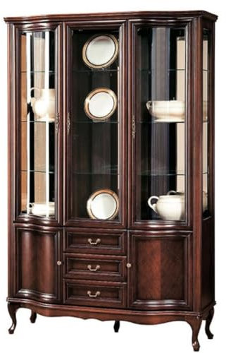 Casa Padrino Luxus Jugendstil Vitrinenschrank Dunkelbraun 142,6 x 52,5 x H. 206 cm - Wohnzimmerschrank mit 5 Türen und 3 Schubladen - Wohnzimmermöbel