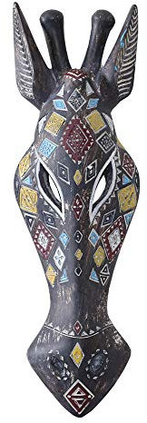 OTARTU Afrikanische Tier-Giraffenmaske, Wanddekoration, Skulptur, handgeschnitzt, geometrisch auf der Oberfläche, Wandschild im Afrika-Stil, 12,7 x 35,6 cm