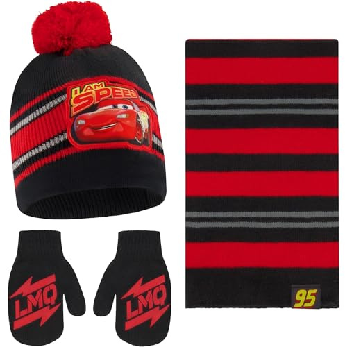 Disney Wintermütze, Schal und Fäustlinge für Jungen und Kleinkinder, Set 2–4 oder Autos Lightning McQueen, Mütze, Schals und Kinderhandschuhe, Sets 4–7