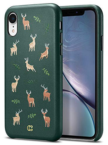 CYRILL Fabric Collection Designed for iPhone XR, [Microfiber Cushion] Slim Protection Cover Case for iPhone XR 6.1-Inch- Dear Portland (Forest Green)
