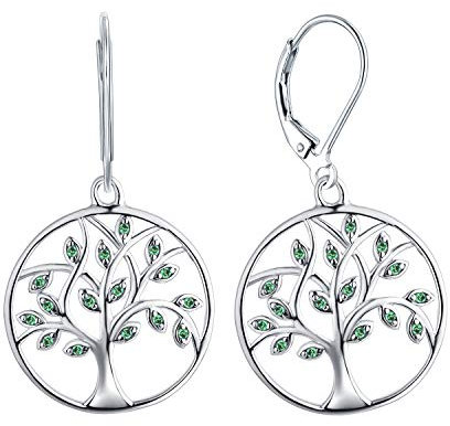 YL Boucles D'oreilless Arbre de Vie Boucles Argent avec Vert 925 pour Femmes