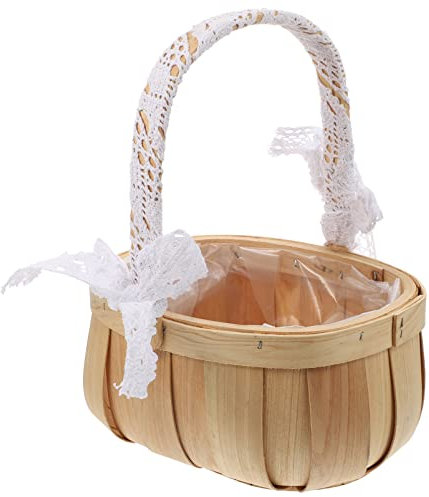 Cabilock Blumenkorb Hochzeit Körbchen Spitze Blumenmädchen Korb Streukorb Blumendeko Basket Geschenkkörbe Picknick Korb Pflanztöpfe Strand Tasche