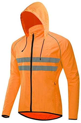 Veste De Vélo pour Hommes,Veste à Manches Longues Réfléchissant Coupe-Vent Randonnée à Vélo Sécurité Veste De Running Résistant à l'eau Manteau Vêtements De Sport,pour Plei(Size:Grand,Color:Ora