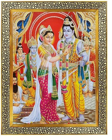 Koshtak Lord Shiva Parvati Vivah / Hochzeit mit Vishnu ji Bilderrahmen mit unzerbrechlichem Glas für Wandbehang/Geschenk/Tempel/Puja Zimmer/Heimdekoration und Anbetung