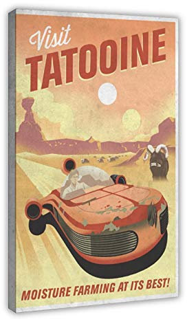 LINYUYI Vintage-Poster Visit Tatooine Leinwandposter Wandkunst Dekor Druck Bild Gemälde für Wohnzimmer Schlafzimmer Dekoration 50 x 75 cm Rahmen style1