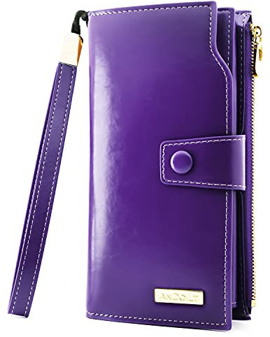 ANDOILT Portefeuille Femme en Cuir Blocage RFID Card Grande Capacite Porte Chéquiers Cartes Monnaie Grand Portefeuilles Femmes Violet