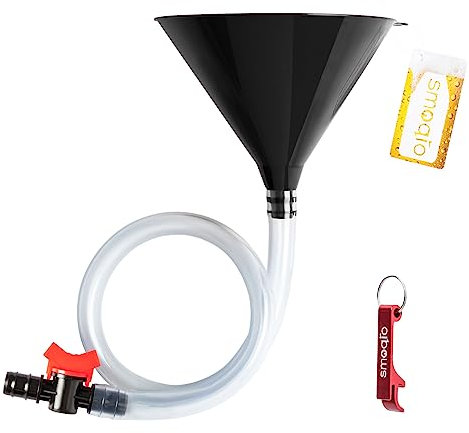 SMOQIO Beer Bong Funnel Double Header Black with Valve, Bonus Bottle Opener, Drinking Funnel with Premium Material, 1 Pack