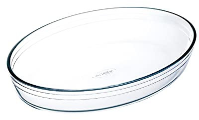 Tradineur - Fuente para horno ovalada - Fabricado en Vidrio - Apto para horno, microondas, congelador y lavavajillas - 2,4 Litros - 7 x 21 x 30 cm