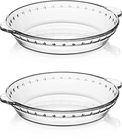 Sweejar Glass Pie Pan for Baking(2 pack), 9.5 Inches Round Baking Dish for Dinner, Non-Stick Pie Plate with Soft Wave Edge for Apple Pie, Pumpkin Pie, Pot Pies