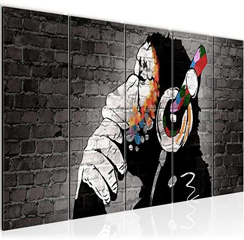 Runa Art Wandbild XXL Affe mit Kopfhörer Loft Wohnzimmer 200 x 80 cm Bunt 5 Teilig - Made in Germany - 042555b