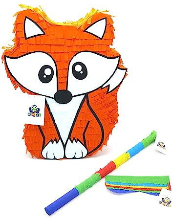 Nislai Fuchs Pinata Set | Ideal für die Mädchen Geburtstag Party | Pinata Geburtstag | Perfekt als Pinata Geschenk | Für Geburtstag oder als Deko Party | u. 40x30x10 inkl. Stock u. Augenbinde